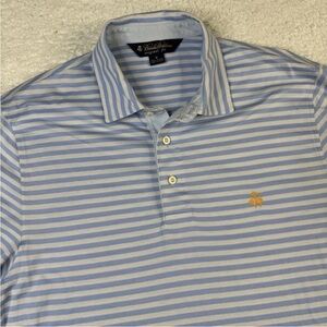 Brooks‎ Brothers Men's Medium Original Fit Blue Striped Polo Shirt Button Collar